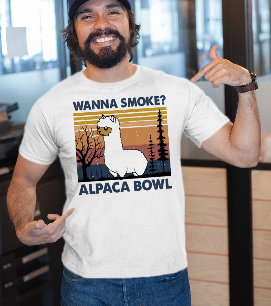 Wanna Smoke Alpaca Bowl Vintage Forest Sunset Alpaca T-Shirt