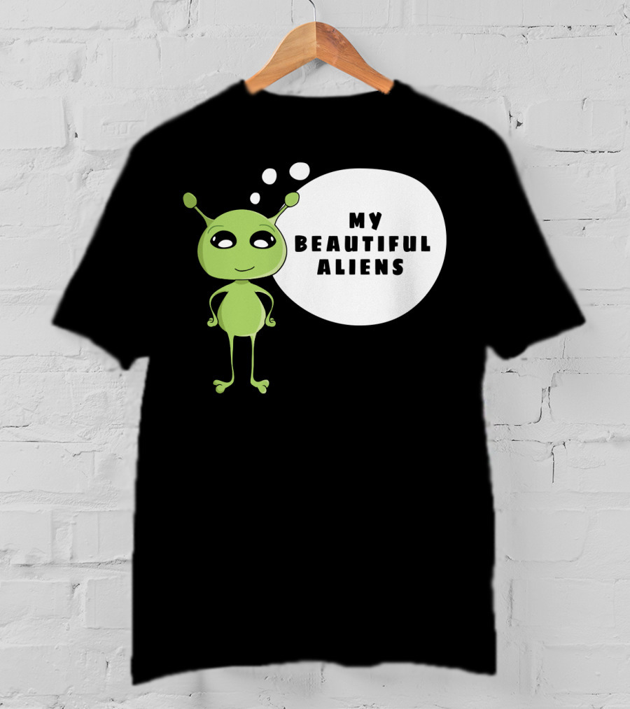 My Beautiful Aliens Ogfam Green Cartoon Character T-Shirt