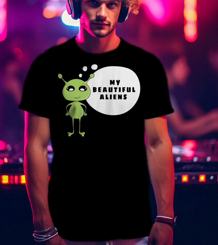 My Beautiful Aliens Ogfam Green Cartoon Character T-Shirt