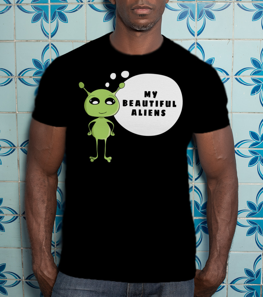 My Beautiful Aliens Ogfam Green Cartoon Character T-Shirt