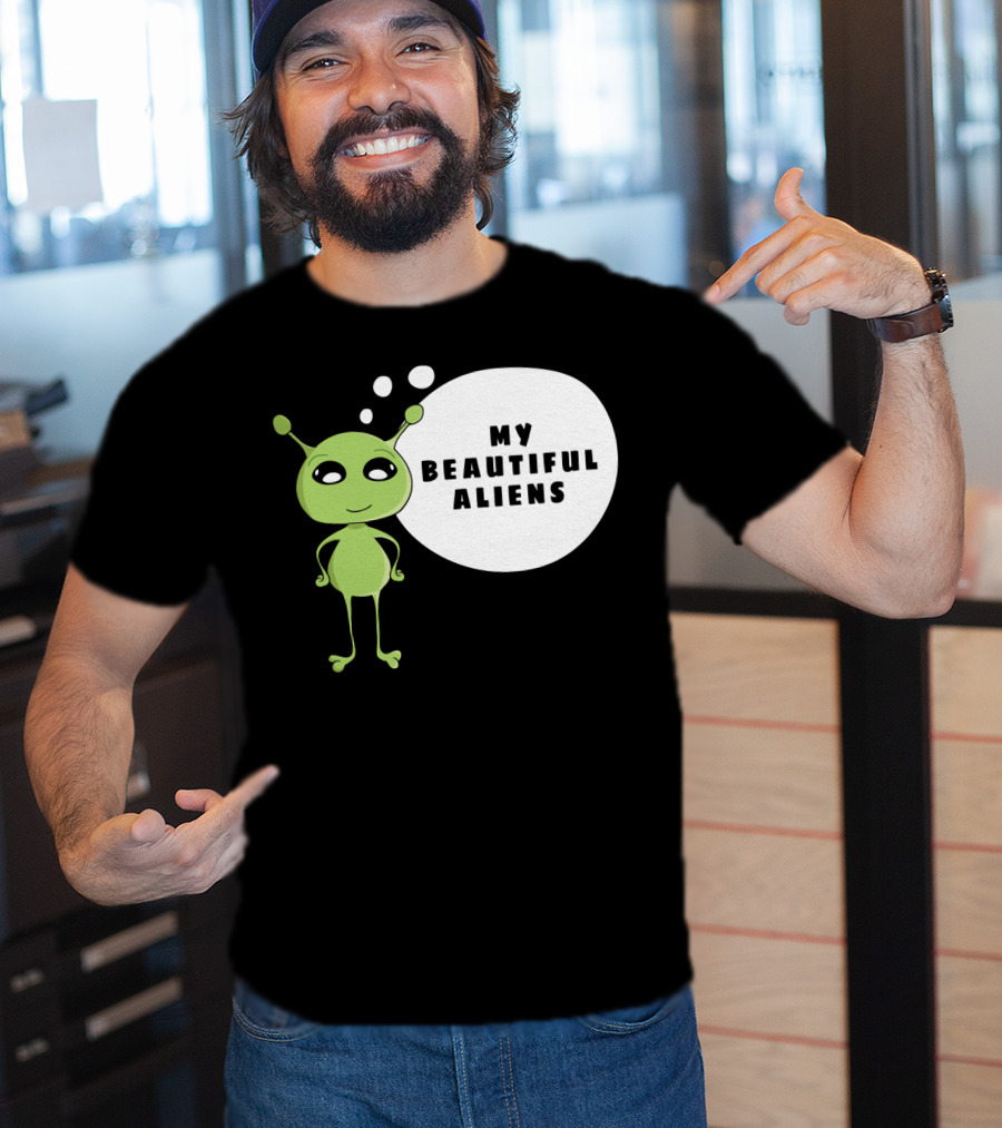 My Beautiful Aliens Ogfam Green Cartoon Character T-Shirt