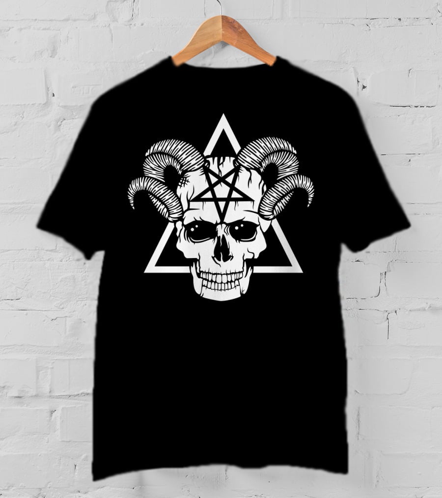 Gothic Skull Horns Baphomet Pentagram Demon T-Shirt