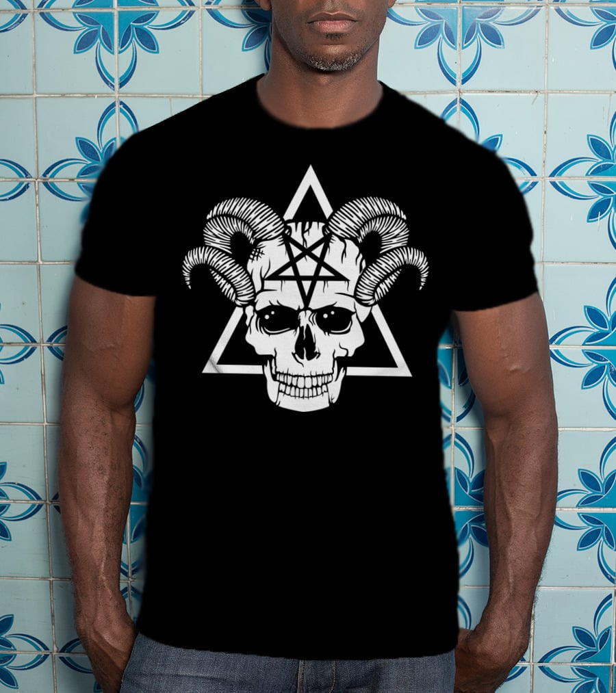 Gothic Skull Horns Baphomet Pentagram Demon T-Shirt