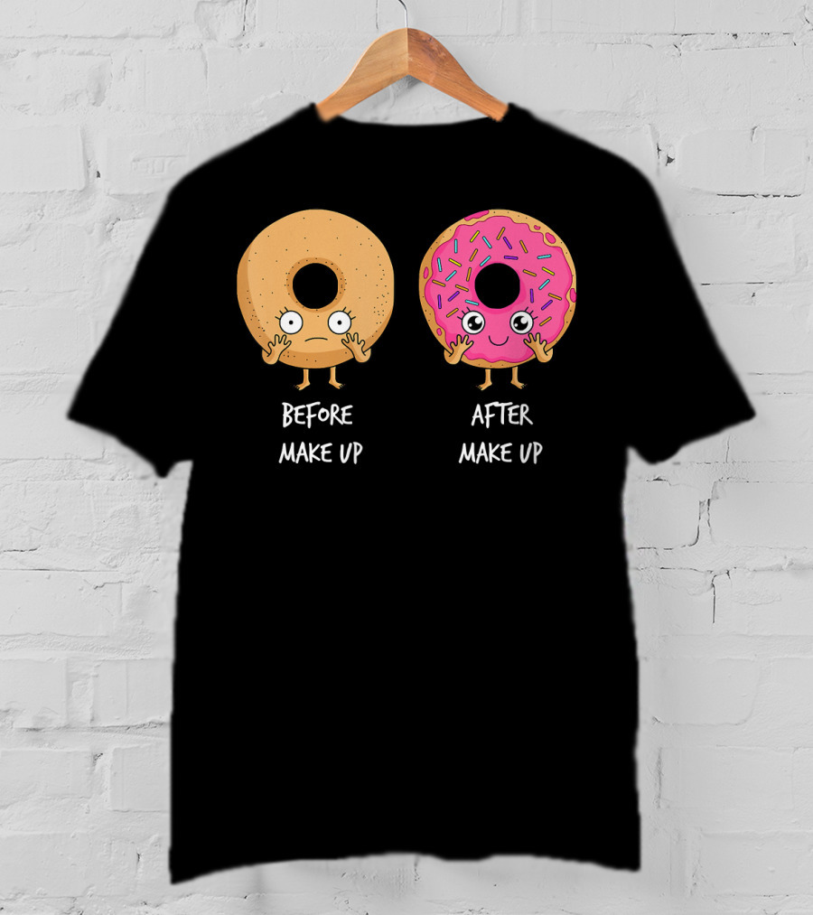 Donut Transformation Before After Makeup With Sprinkles T-Shirt