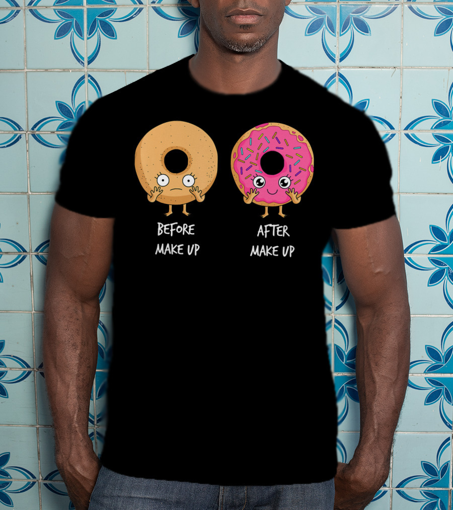 Donut Transformation Before After Makeup With Sprinkles T-Shirt