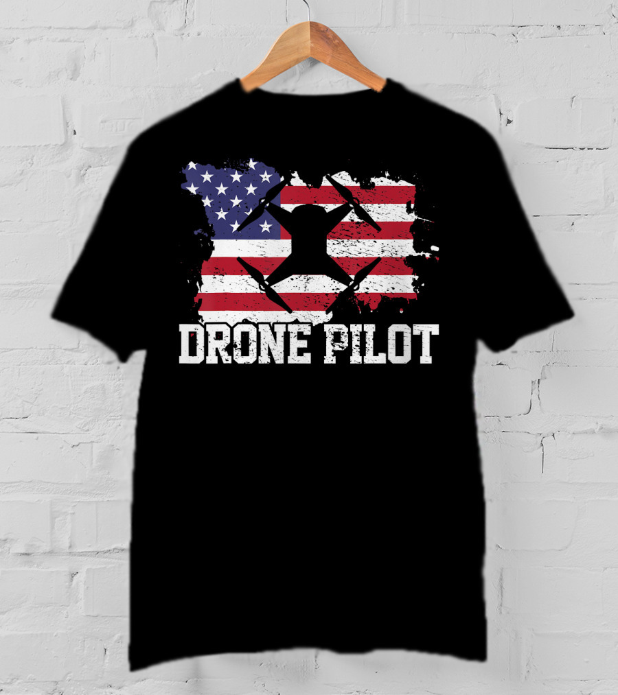 Drone Pilot American Flag USA T-Shirt