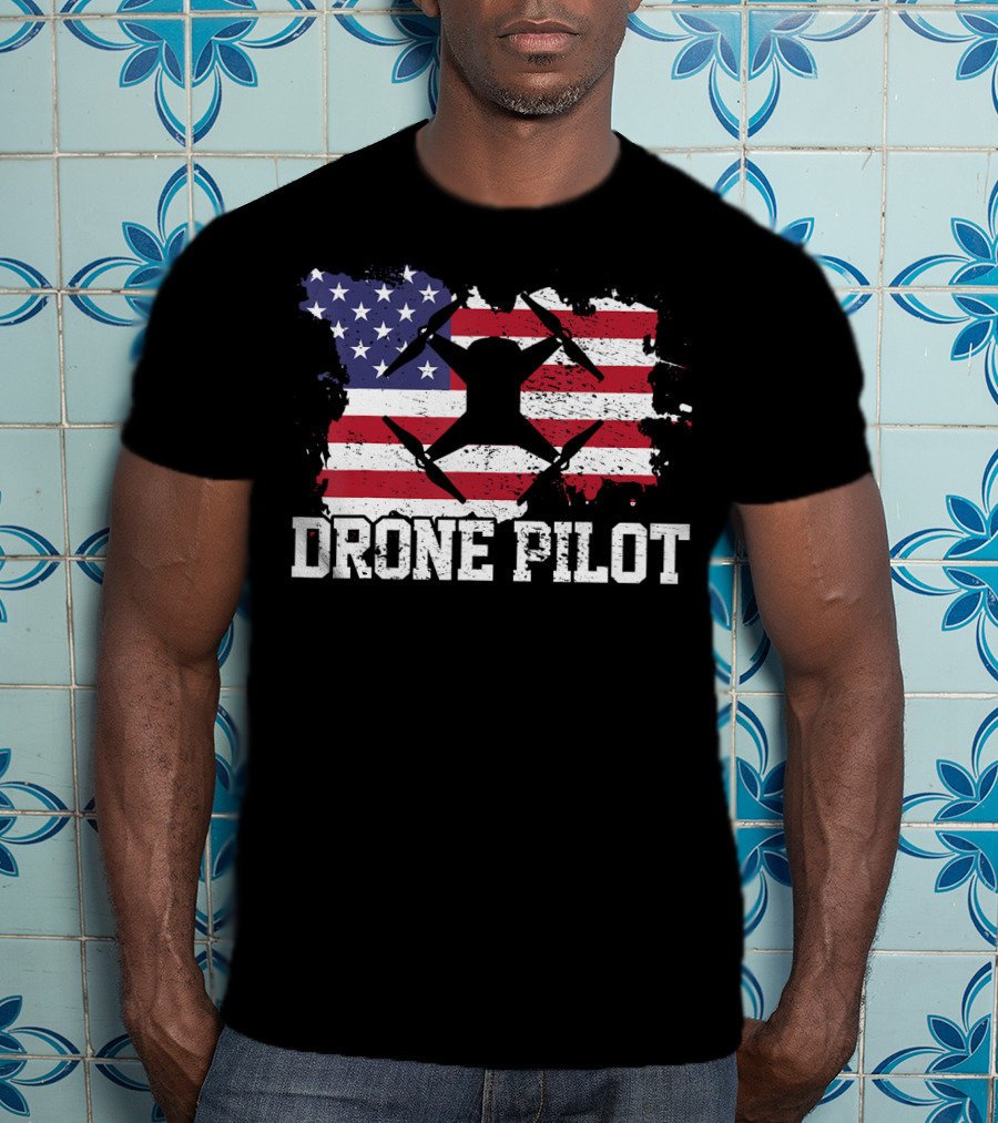 Drone Pilot American Flag USA T-Shirt