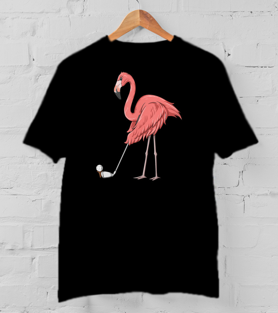 Flamingo Playing Golf Golfer With Club And Ball T-Shirt