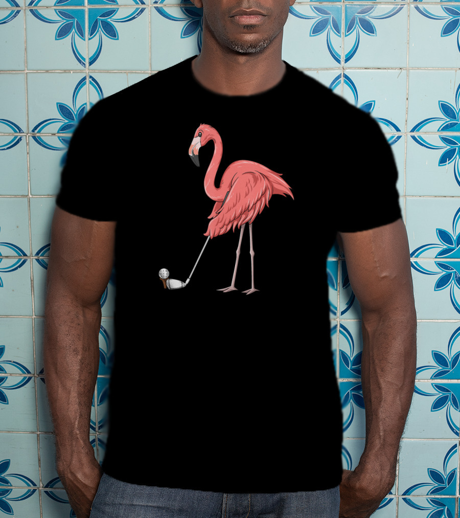 Flamingo Playing Golf Golfer With Club And Ball T-Shirt
