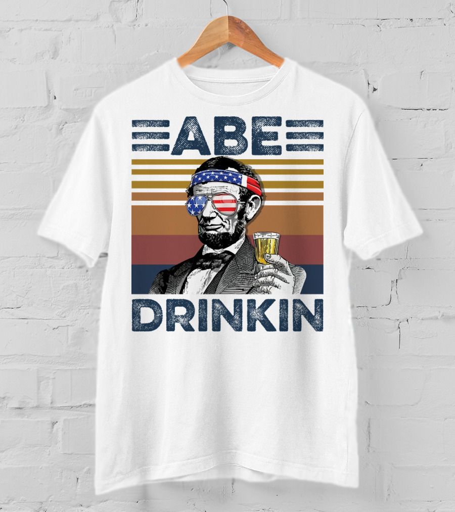Abe Drinkin Abraham Lincoln Vintage USA Flag T-Shirt