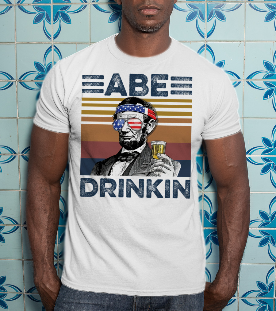 Abe Drinkin Abraham Lincoln Vintage USA Flag T-Shirt