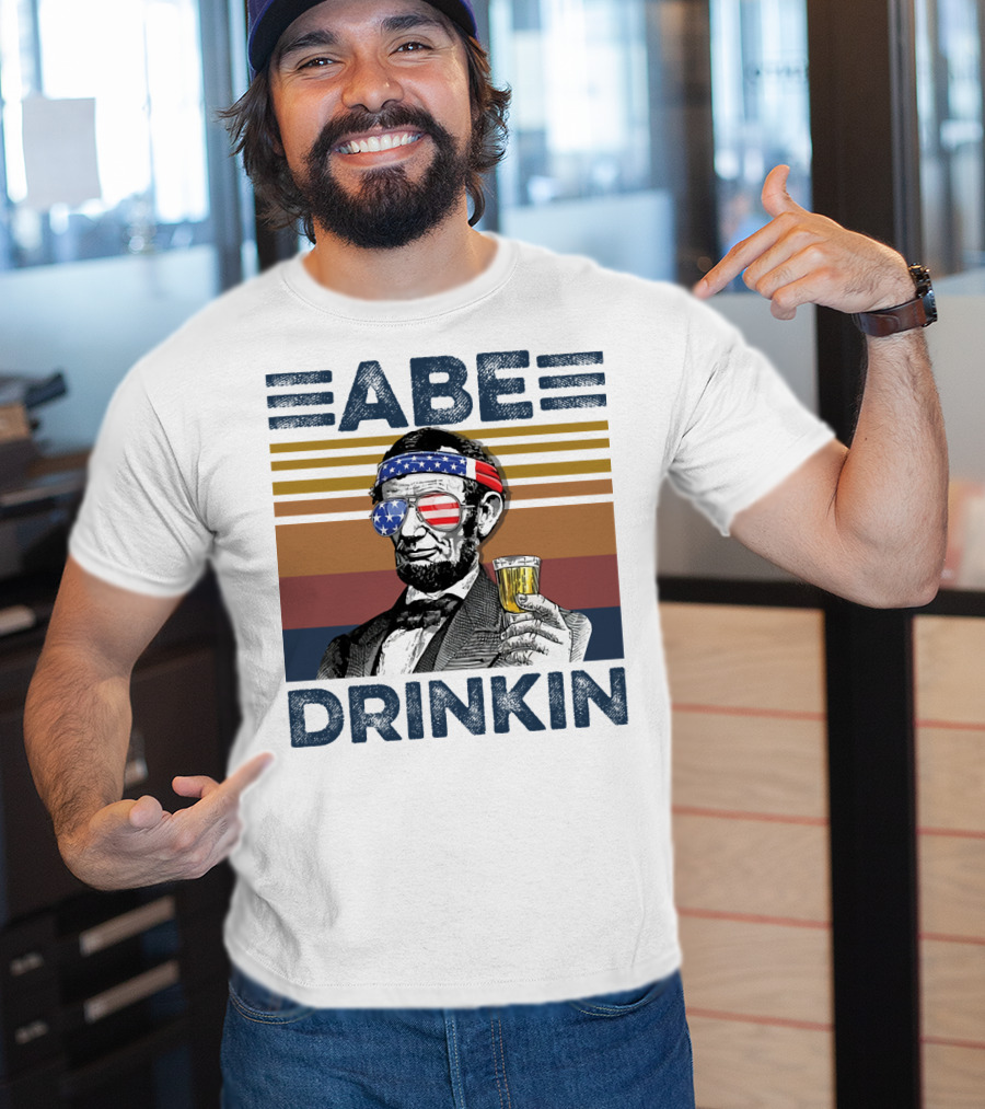 Abe Drinkin Abraham Lincoln Vintage USA Flag T-Shirt