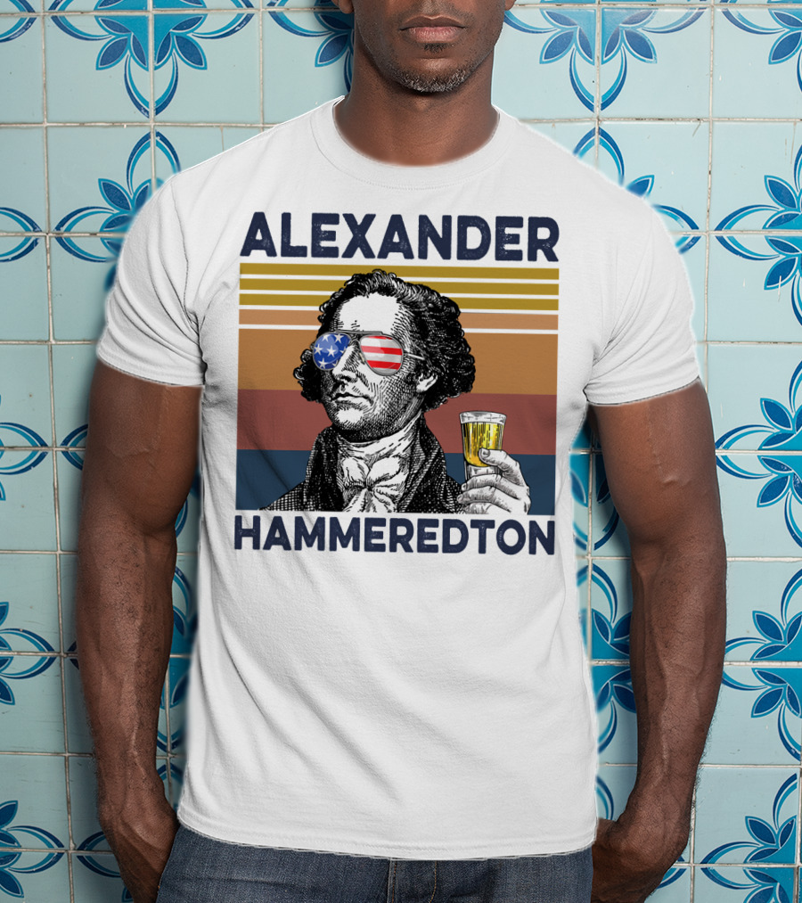 Alexander Hammeredton USA Vintage Drink Patriotic Sunglasses T-Shirt