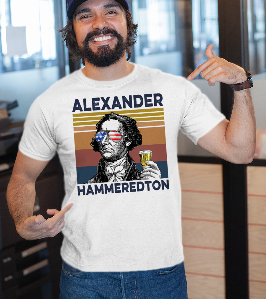 Alexander Hammeredton USA Vintage Drink Patriotic Sunglasses T-Shirt