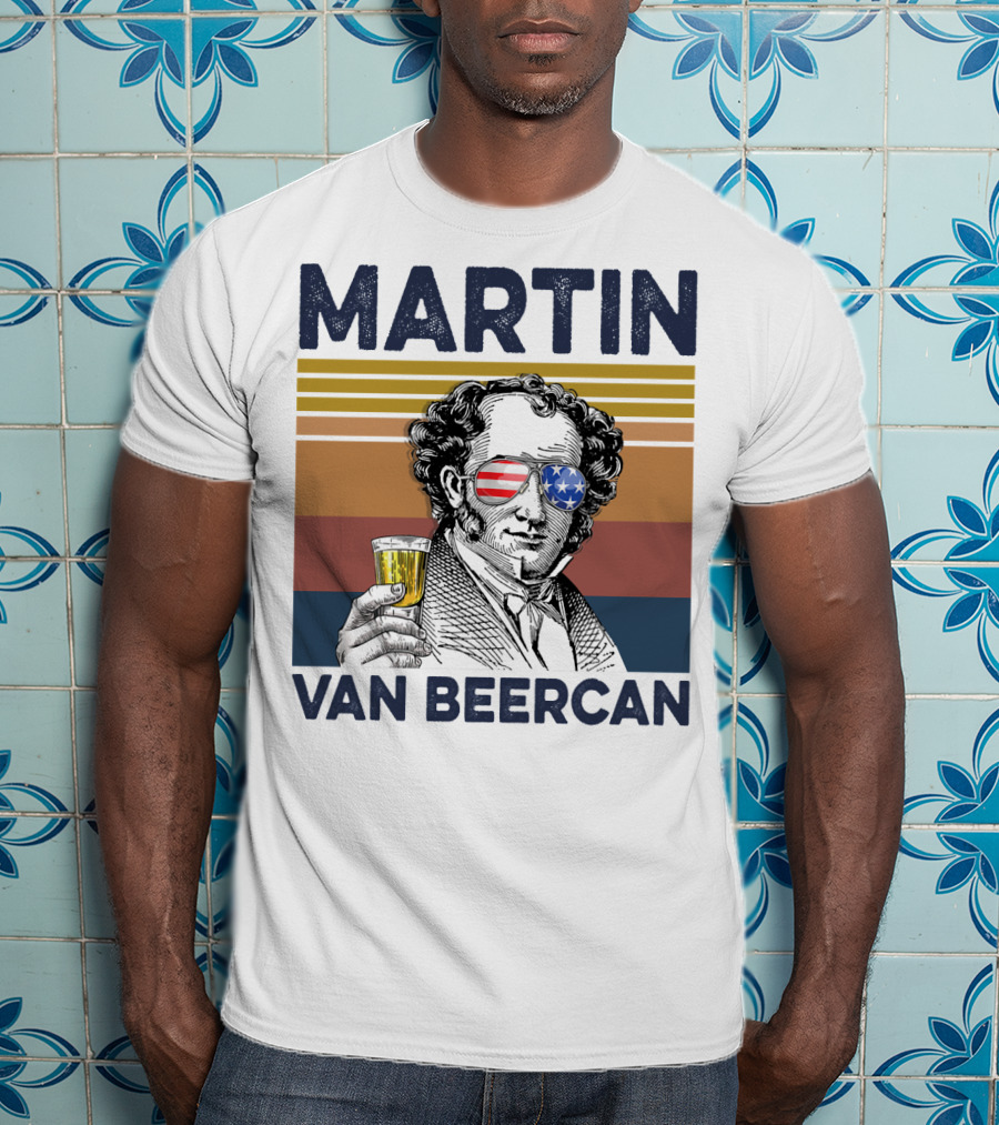 Martin Van Beercan American Flag Vintage Drink USA T-Shirt