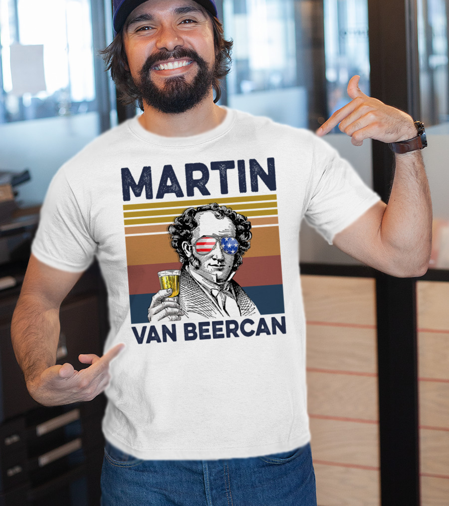 Martin Van Beercan American Flag Vintage Drink USA T-Shirt