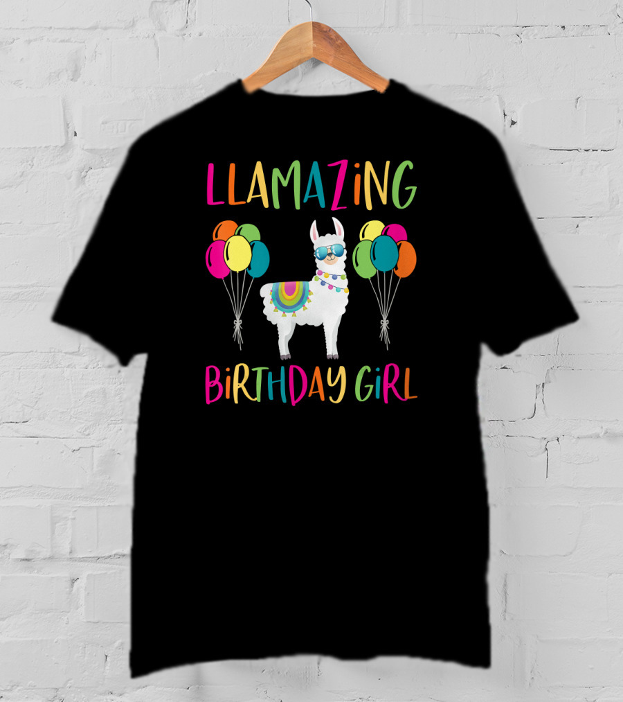 Llamazing Birthday Girl Llama Party With Balloons T-Shirt