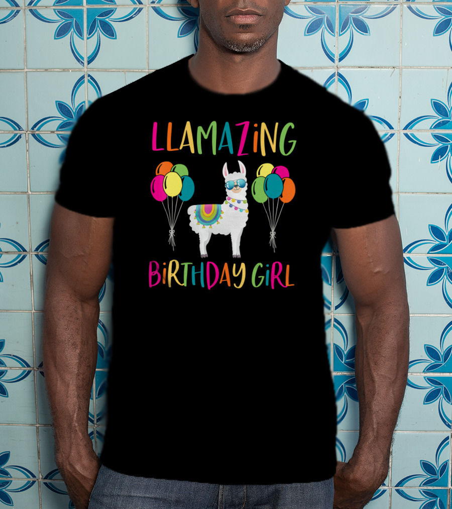 Llamazing Birthday Girl Llama Party With Balloons T-Shirt