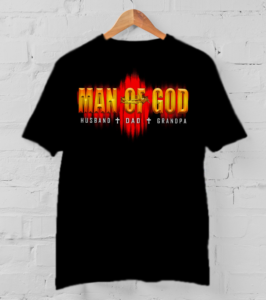 Man Of God Husband Dad Grandpa Cross Crown T-Shirt