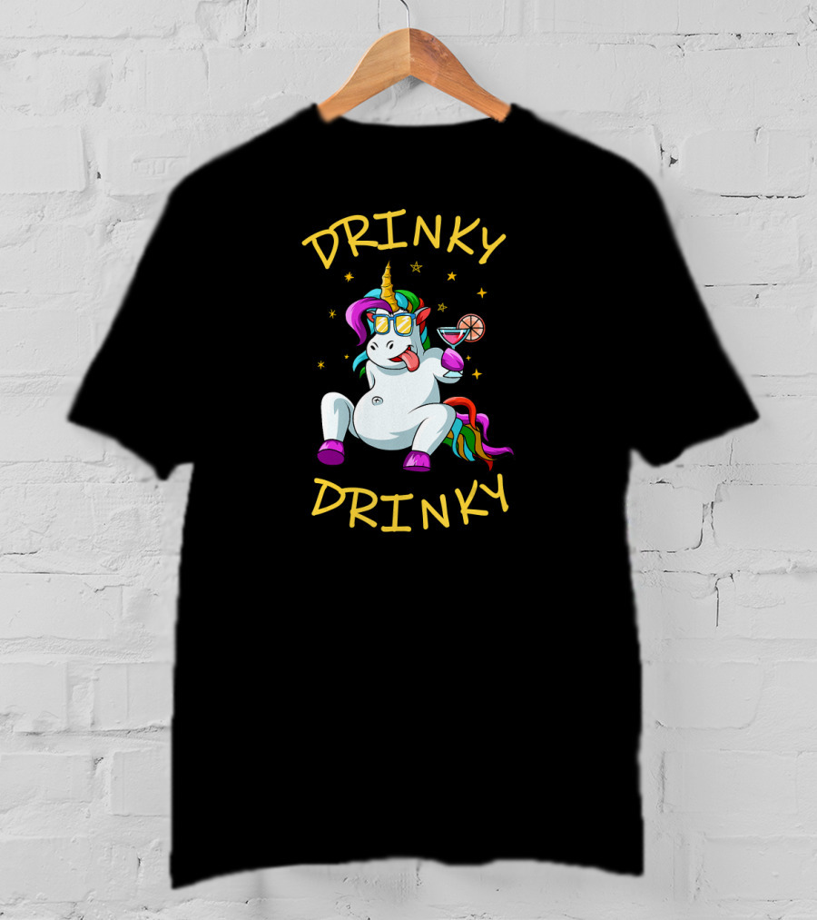 Drinky Drinky Drinking Unicorn With Cocktail And Sunglasses T-Shirt