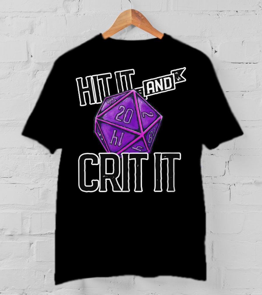 Hit It And Crit It Regal Purple D20 20-Sided Dice DnD T-Shirt