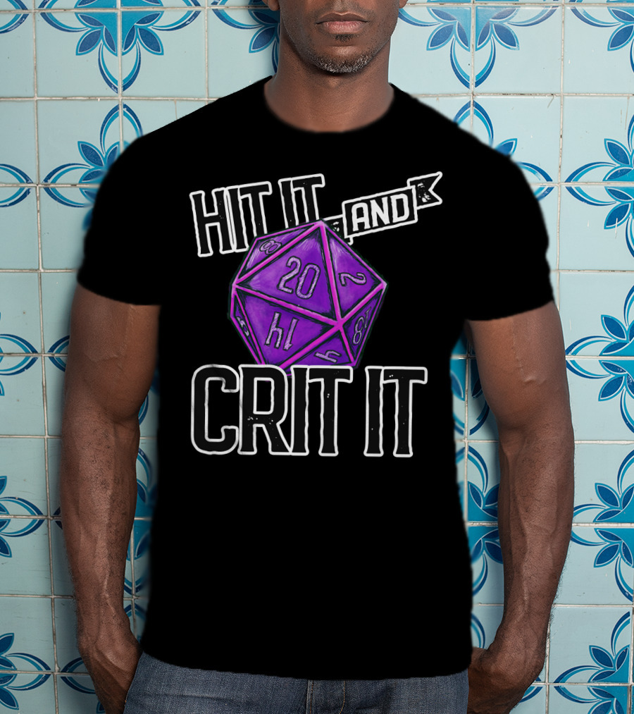 Hit It And Crit It Regal Purple D20 20-Sided Dice DnD T-Shirt