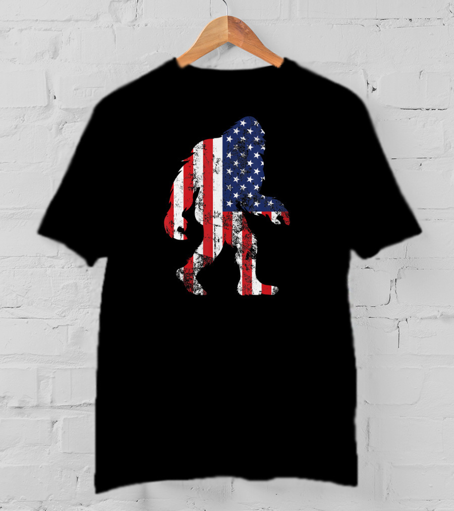 Patriotic Bigfoot Silhouette With American Flag Colors T-Shirt
