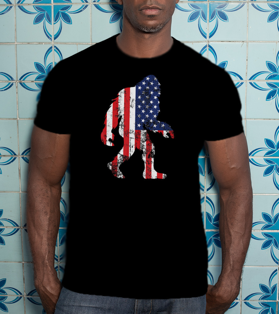 Patriotic Bigfoot Silhouette With American Flag Colors T-Shirt