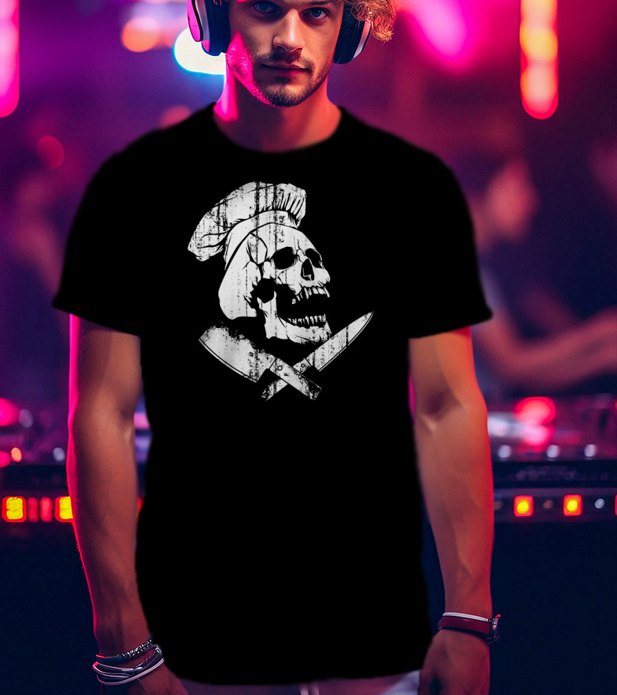 Culinary Gangster Cooking Master Chef Skull With Crossed Knives T-Shirt