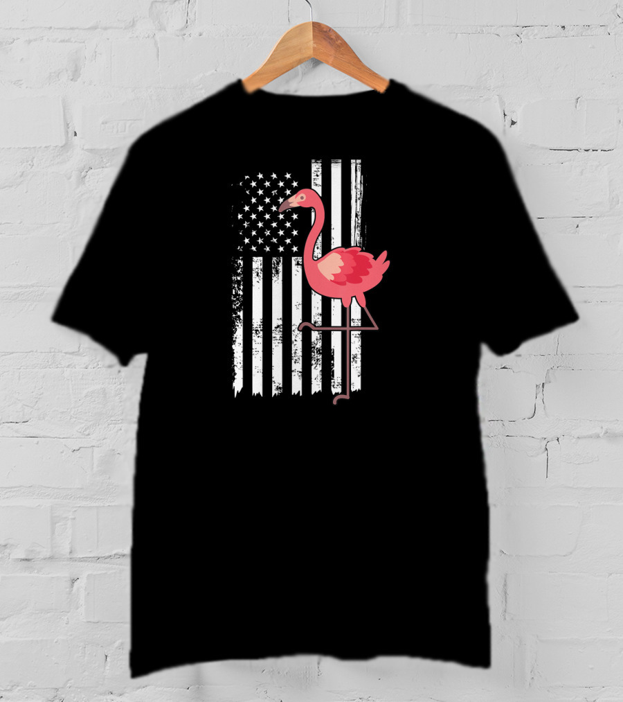 Flamingo USA Flag Stars And Stripes Independence Day T-Shirt