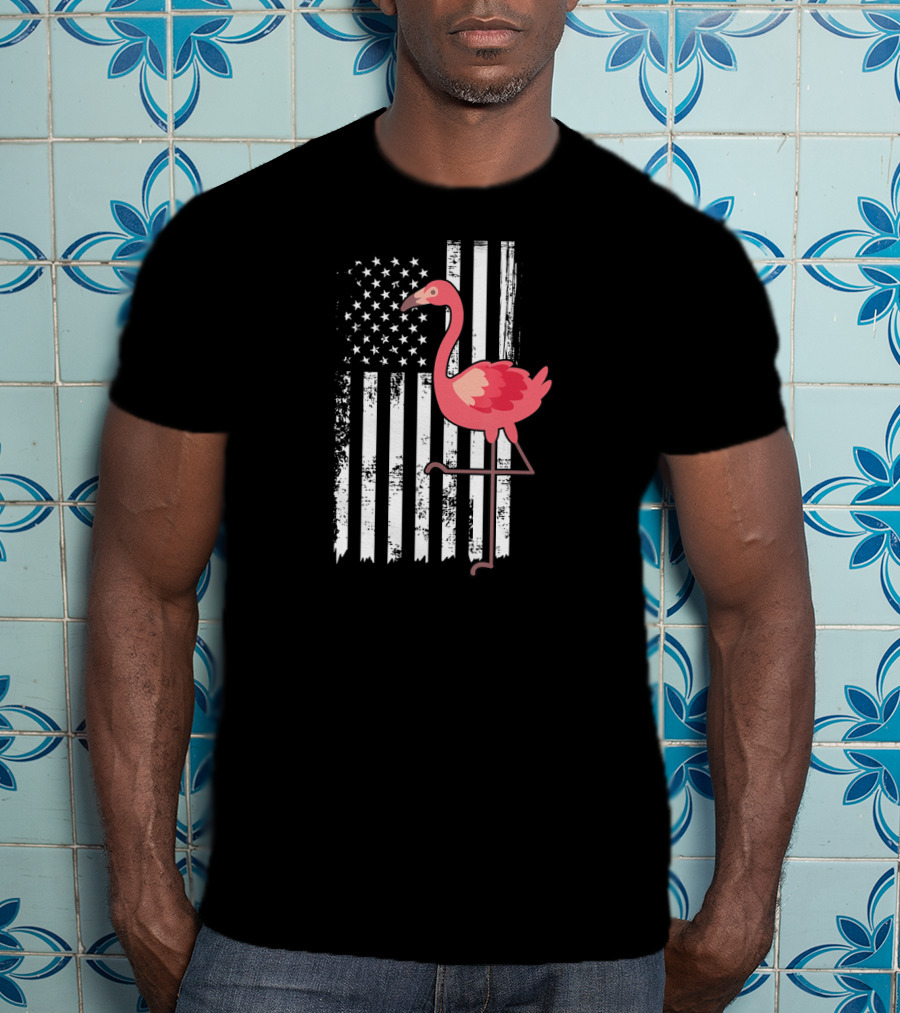 Flamingo USA Flag Stars And Stripes Independence Day T-Shirt