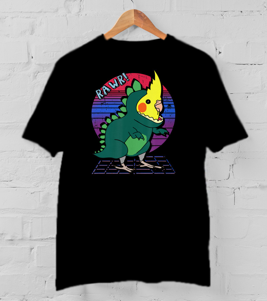 RAWR Funny Vaporwave Cockatiel Dinosaur T-Shirt