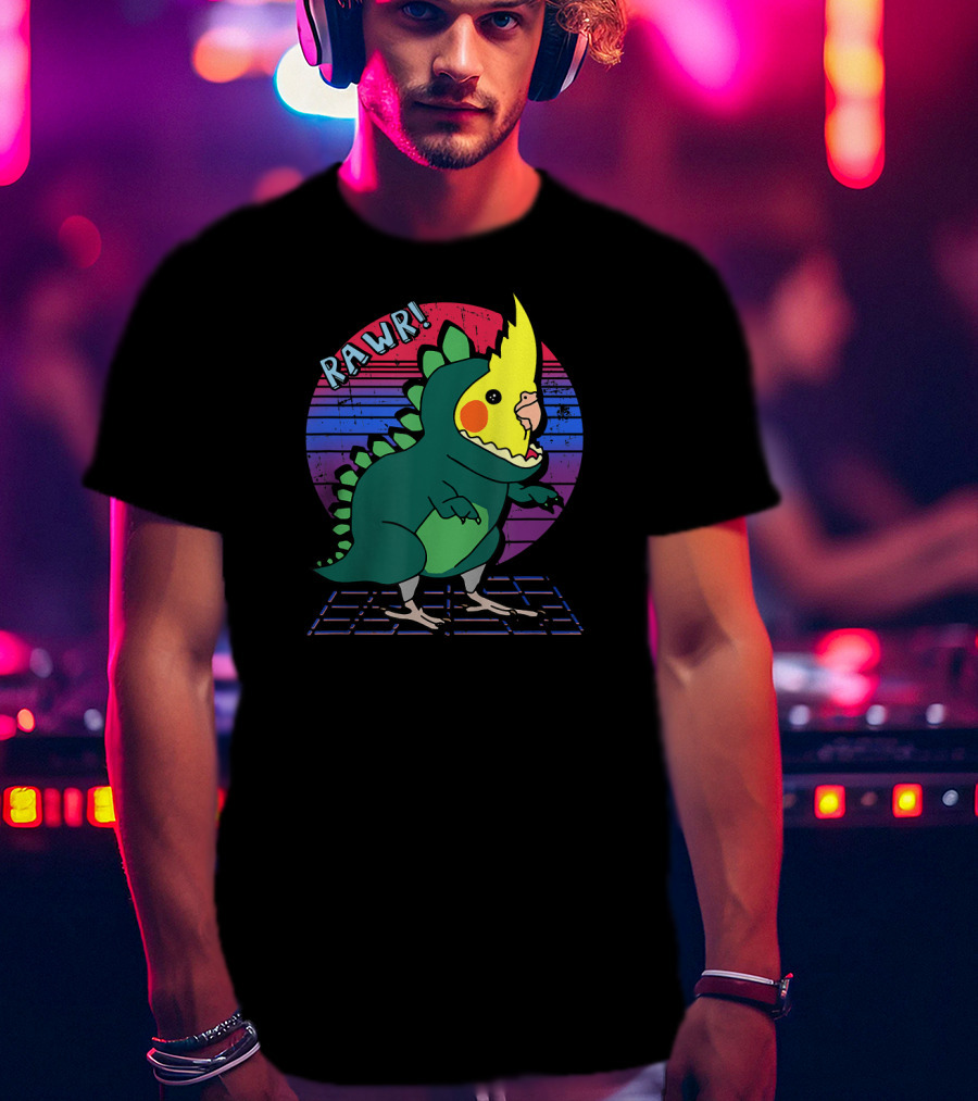 RAWR Funny Vaporwave Cockatiel Dinosaur T-Shirt