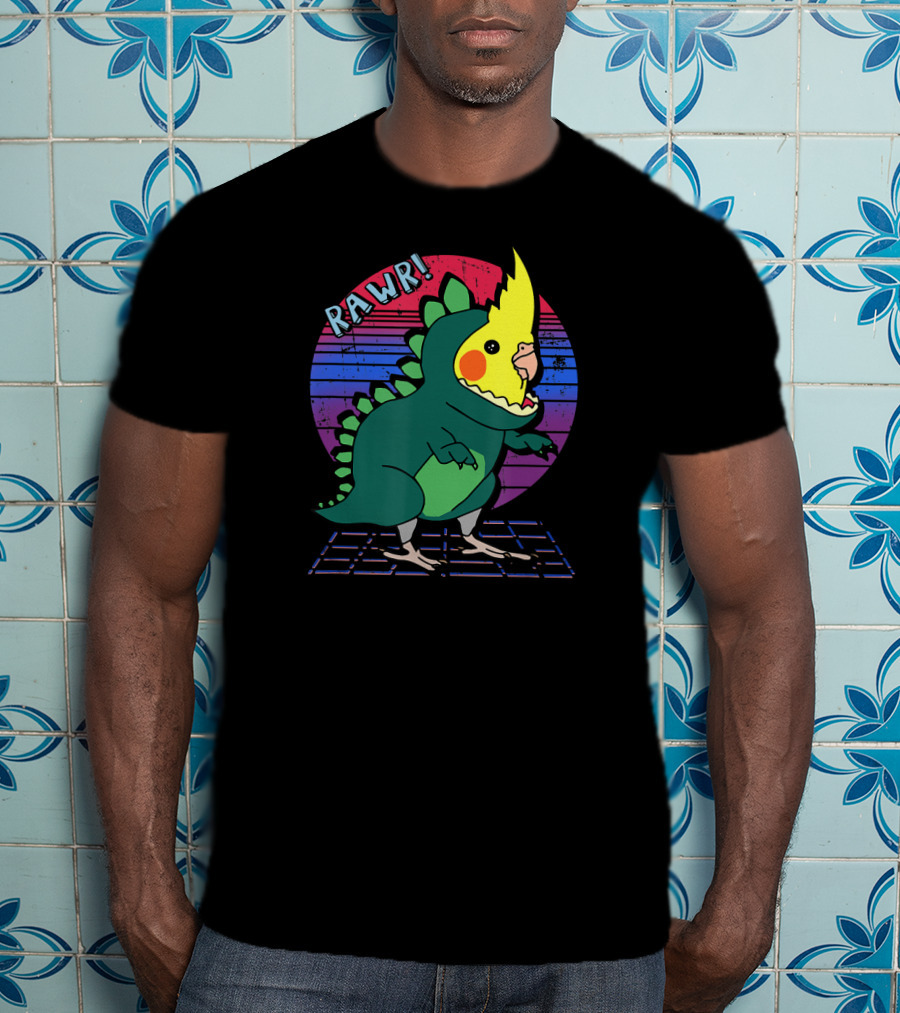 RAWR Funny Vaporwave Cockatiel Dinosaur T-Shirt