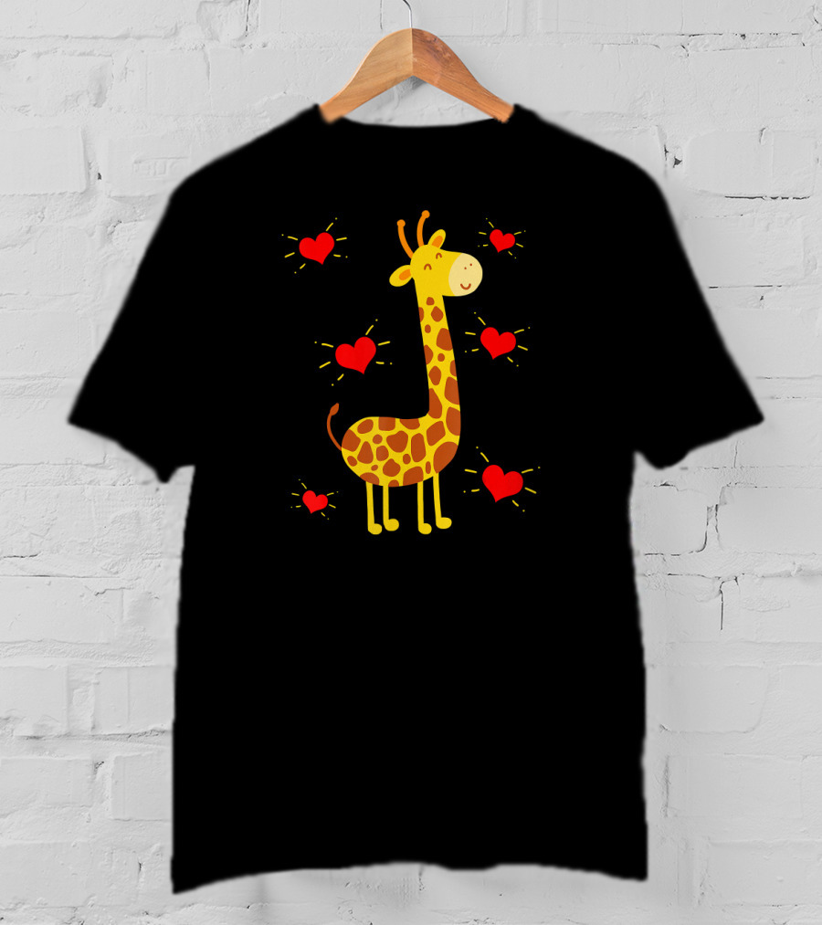 Giraffe Lover Heart Zookeeper With Cute Giraffe Surrounded By Red Hearts T-Shirt