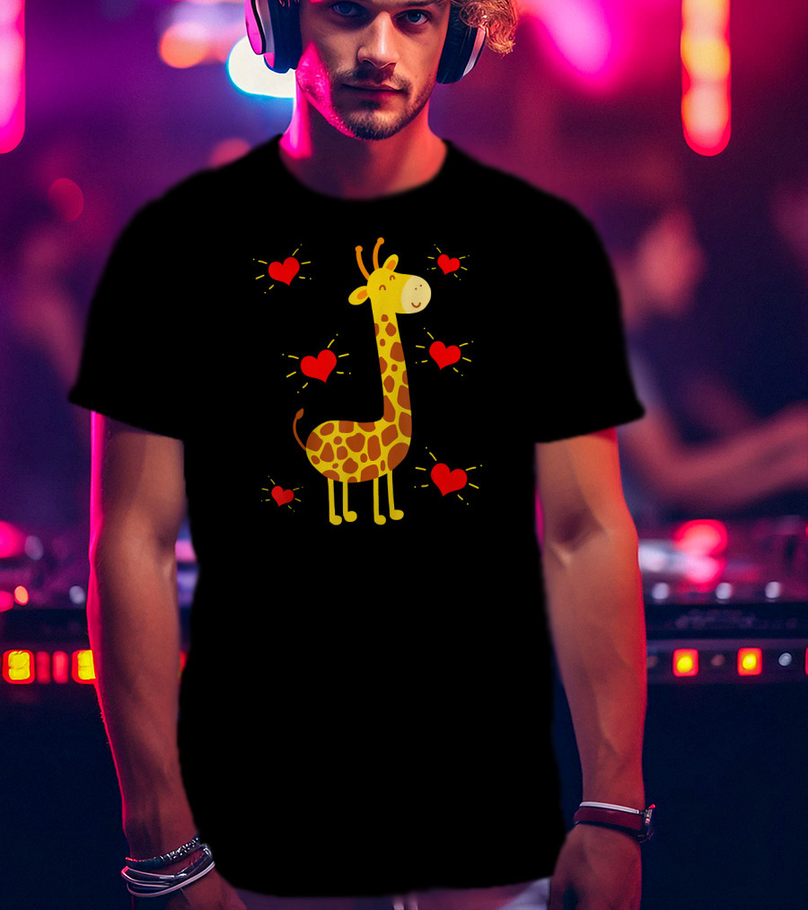 Giraffe Lover Heart Zookeeper With Cute Giraffe Surrounded By Red Hearts T-Shirt