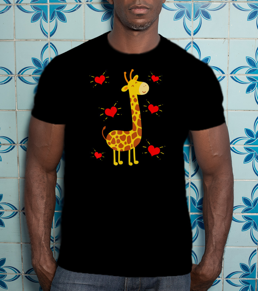 Giraffe Lover Heart Zookeeper With Cute Giraffe Surrounded By Red Hearts T-Shirt