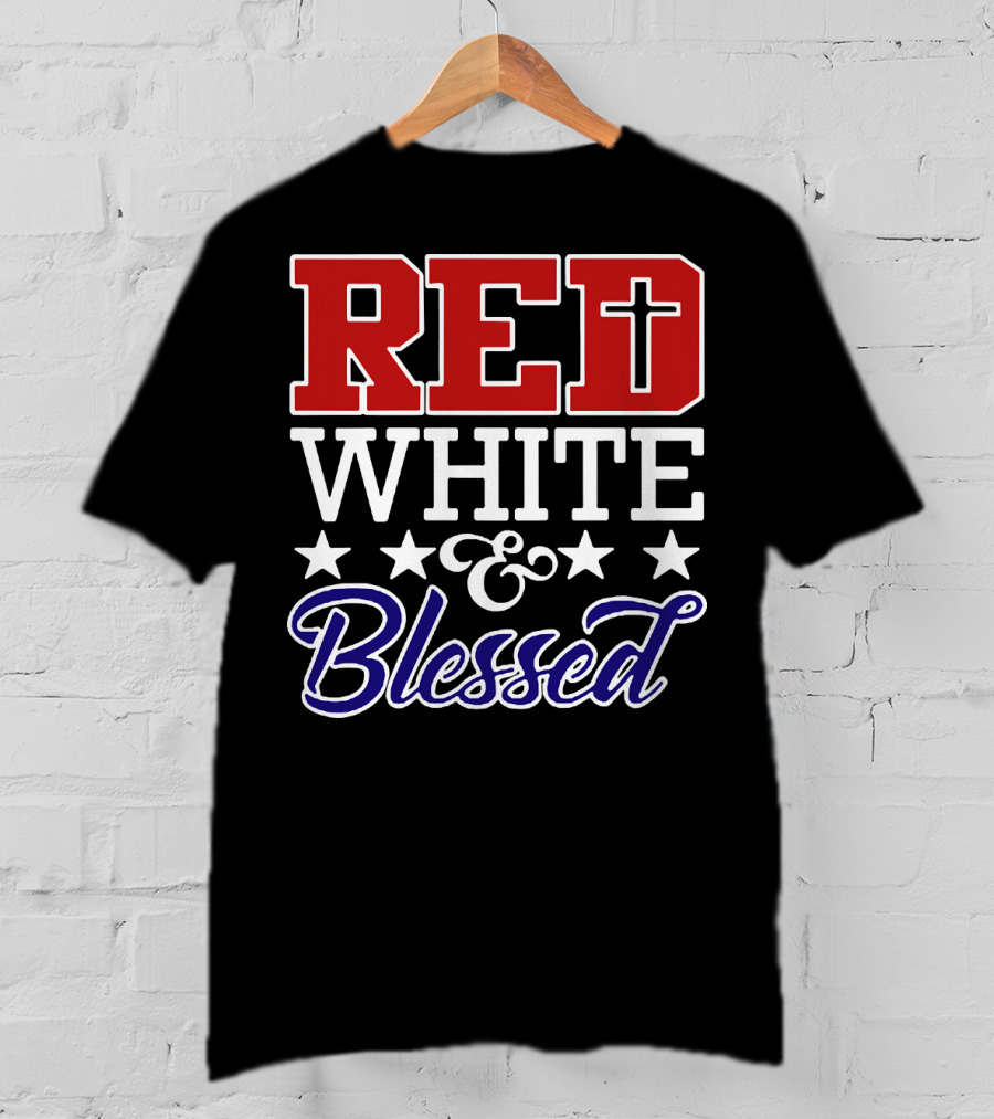 Red White Blessed Patriot Cross Stars T-Shirt