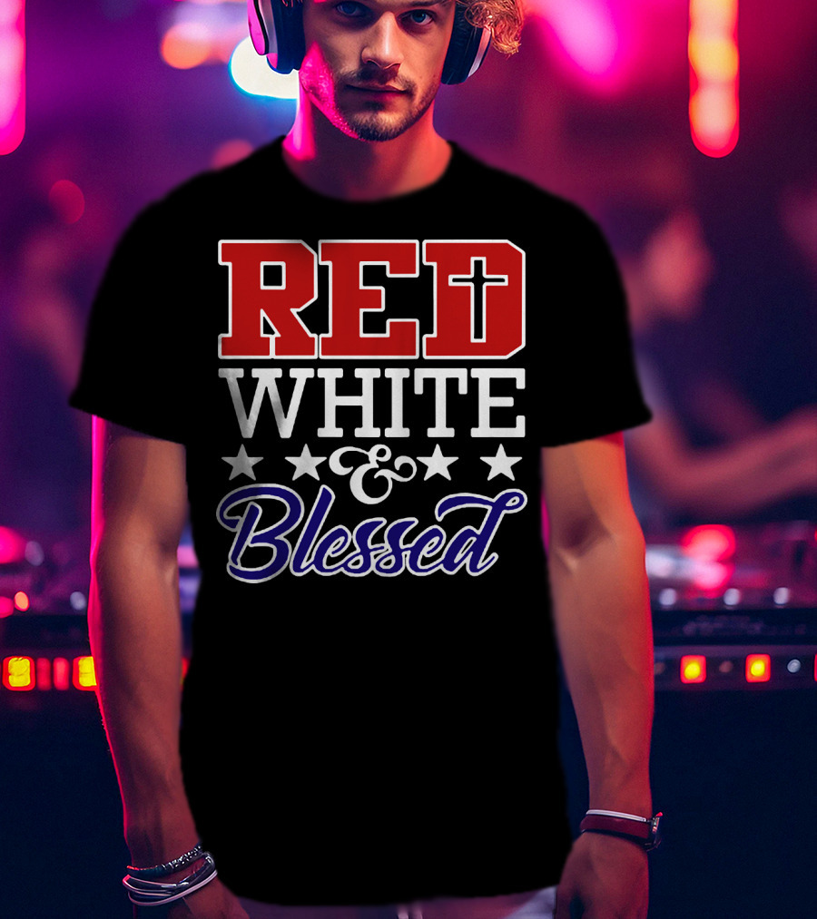 Red White Blessed Patriot Cross Stars T-Shirt