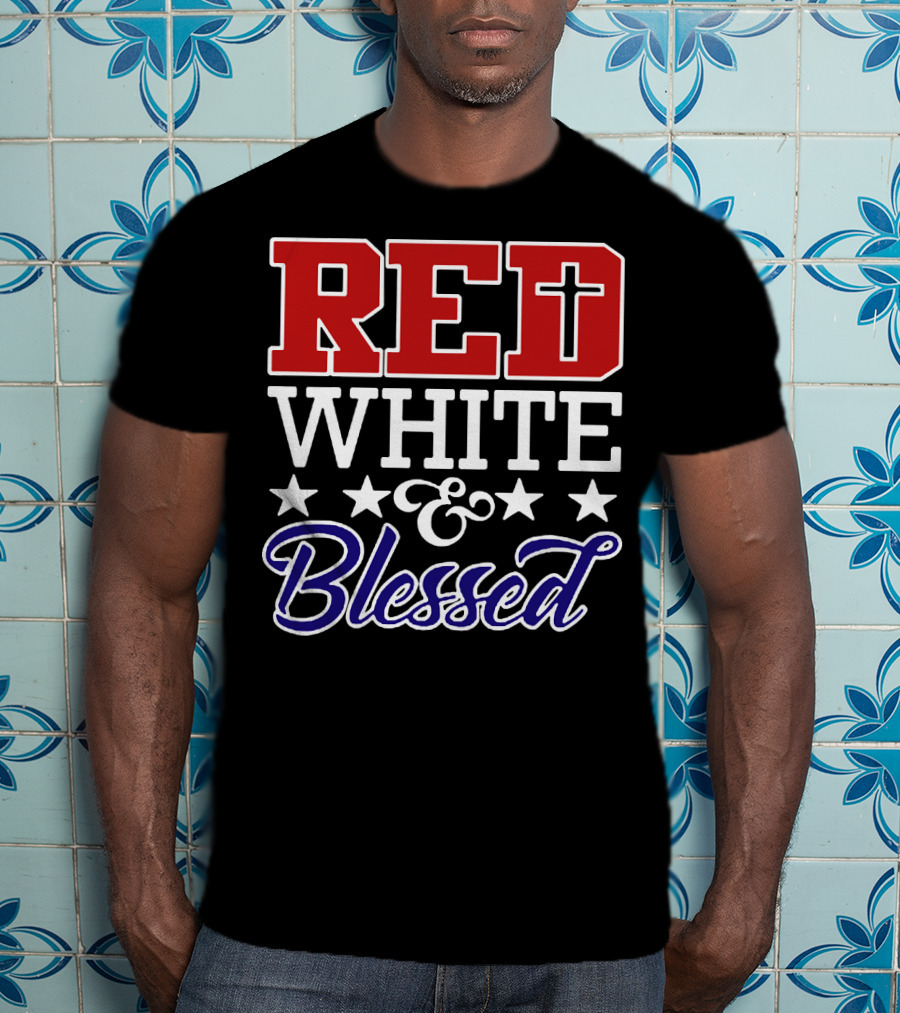 Red White Blessed Patriot Cross Stars T-Shirt