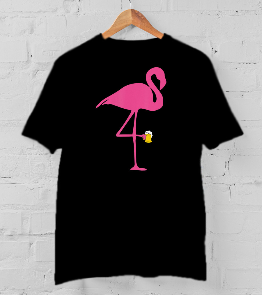 Flamingo Holding Beer Mug Lover T-Shirt