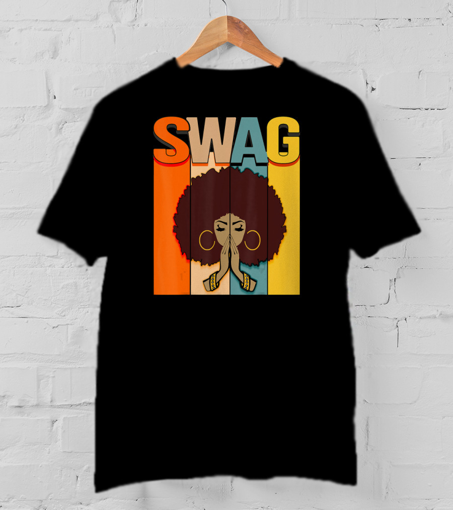 SWAG Melanin Afro Icon With Praying Hands Black History T-Shirt
