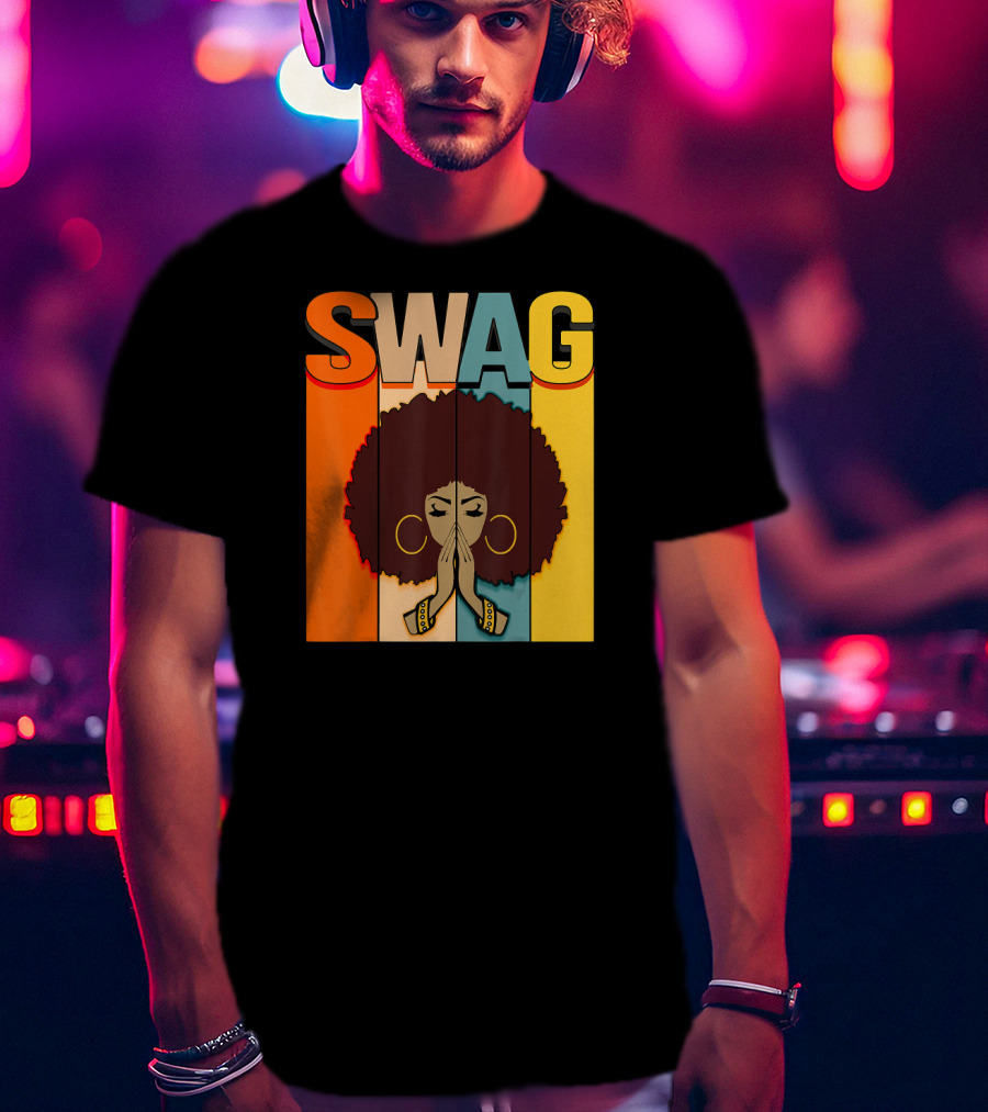 SWAG Melanin Afro Icon With Praying Hands Black History T-Shirt