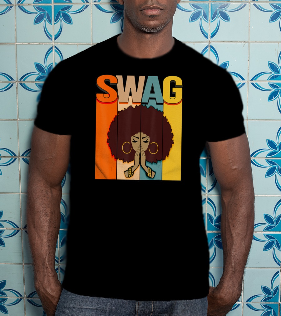 SWAG Melanin Afro Icon With Praying Hands Black History T-Shirt