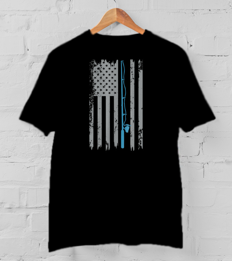 Vintage USA Flag Fishing Rod T-Shirt