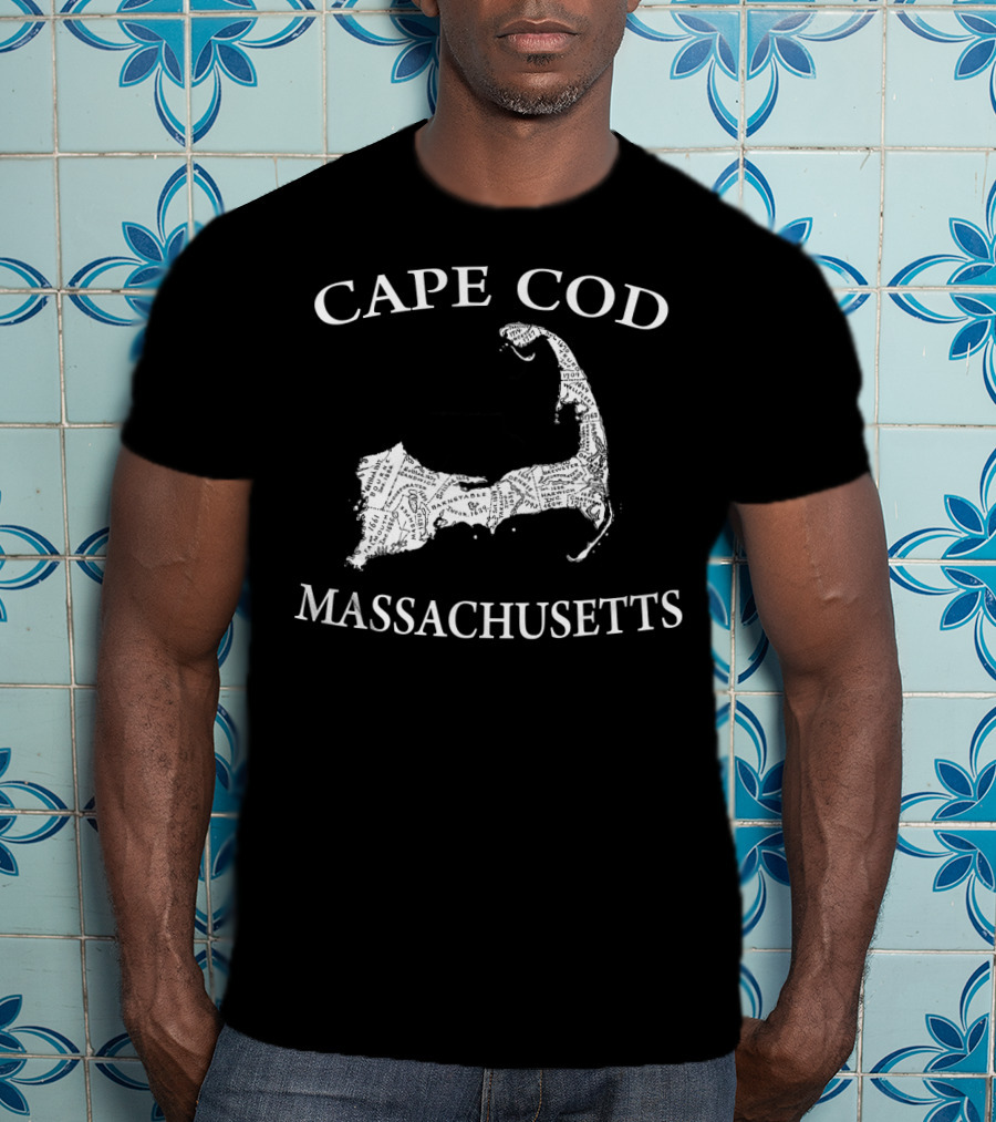 Cape Cod Map Massachusetts Text Overlay T-Shirt