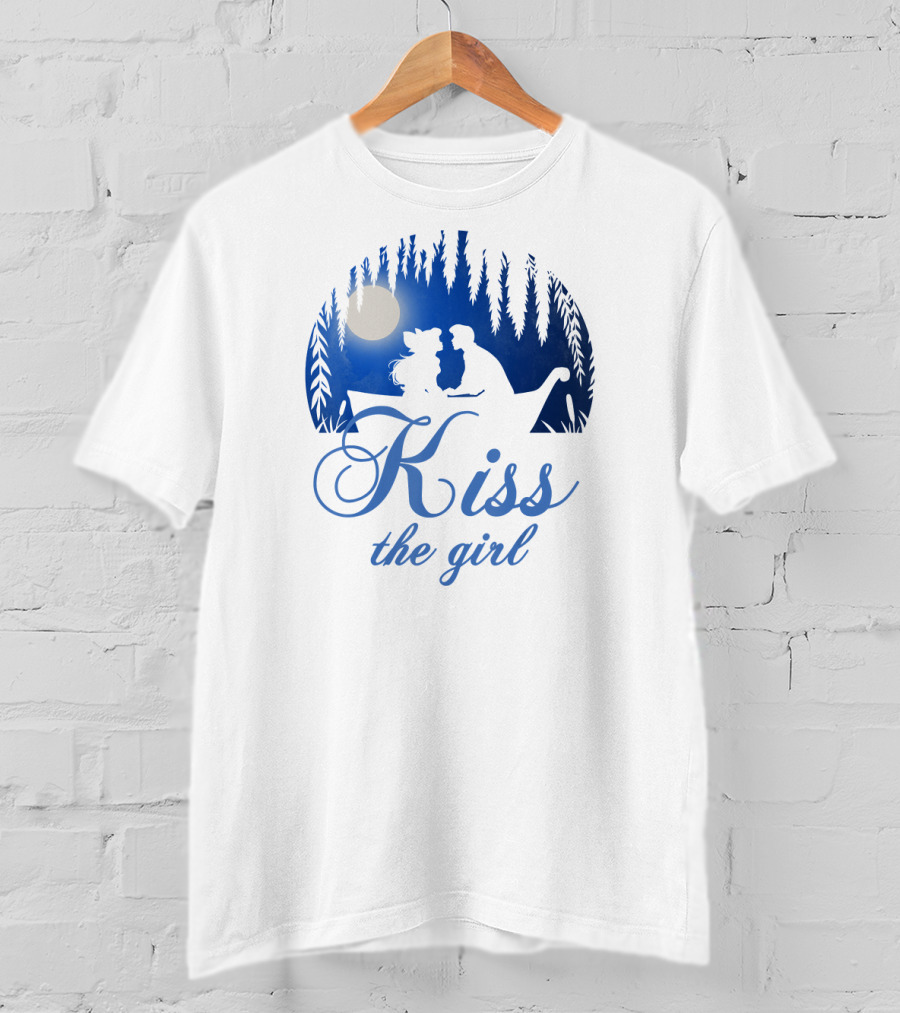 Kiss The Girl Disney Mermaid Ariel Eric Night Moonlit Boat Scene T-Shirt