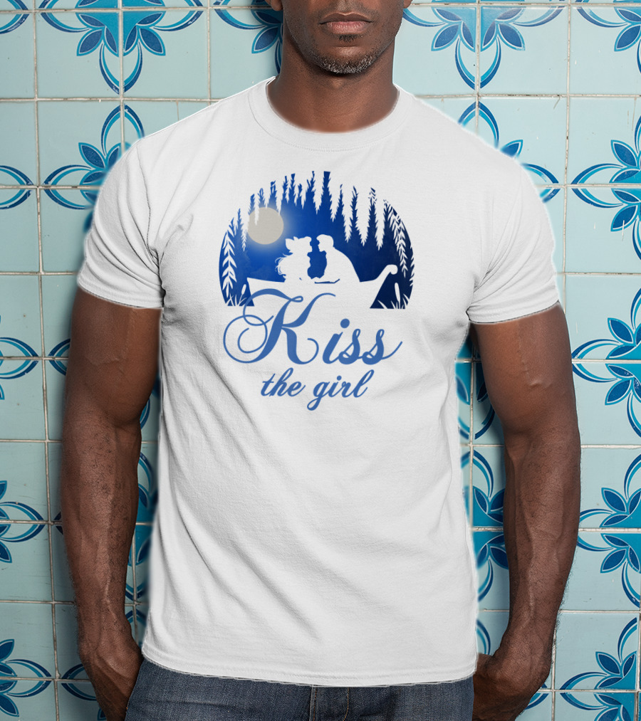 Kiss The Girl Disney Mermaid Ariel Eric Night Moonlit Boat Scene T-Shirt