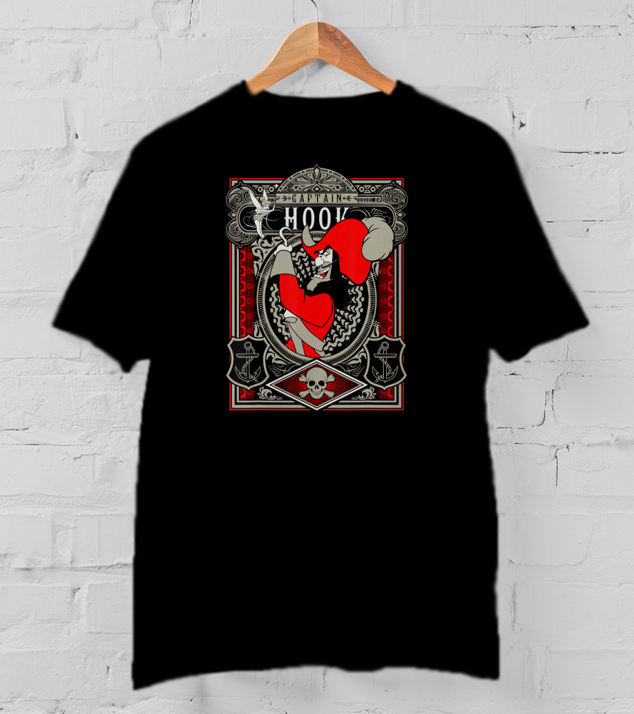 Captain Hook Vintage Disney Design Peter Pan Villain Anchors Skulls T-Shirt