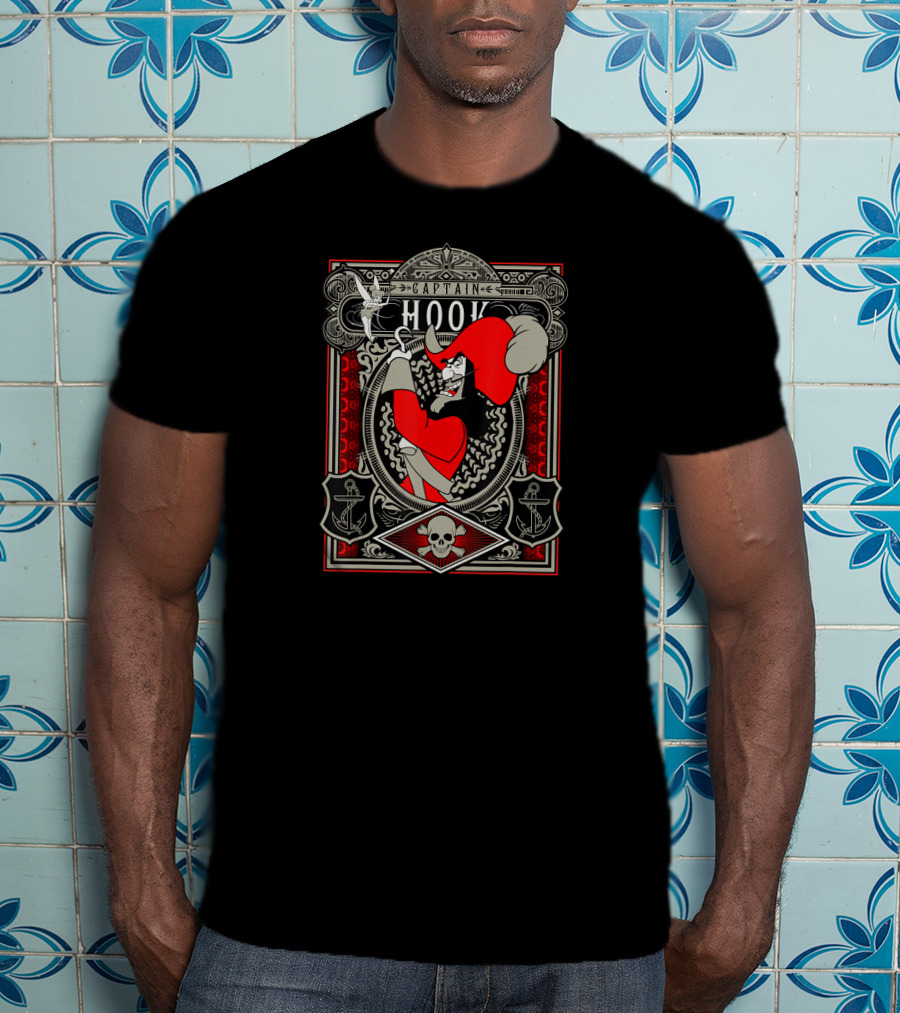 Captain Hook Vintage Disney Design Peter Pan Villain Anchors Skulls T-Shirt